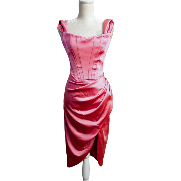 NWT Gigii's Jasmin Corset Off Shoulder Satin Dress Hot Pink $860 Small - Picture 3 of 11